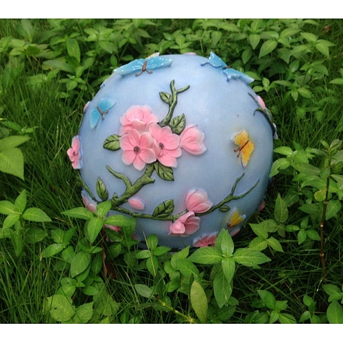 Butterfly & Flower Resin Garden Globe with LED Light For Garden Decoration