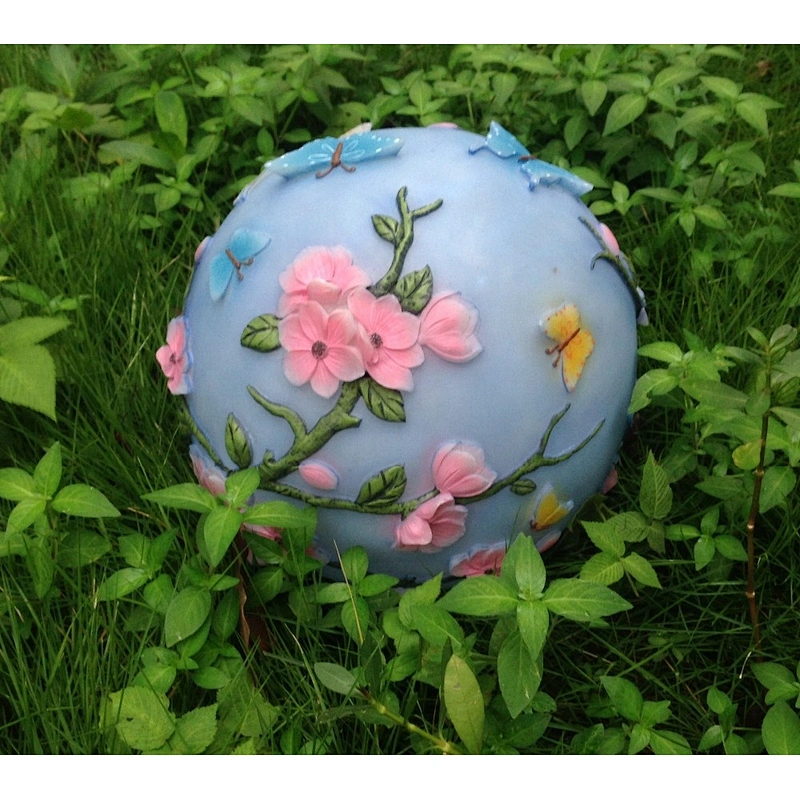 Butterfly & Flower Resin Garden Globe with LED Light For Garden Decoration