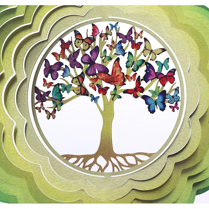 Gorgeous Tree Of Life Stainless Steel Wind Spinner For Garden Hanging Decoration