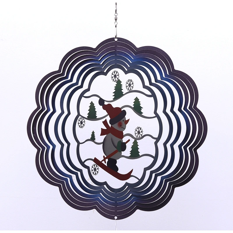 Christmas Snowman Laser Cut Stainless Steel 3D Wind Spinner For Home Garden Decoration