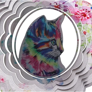 Own Design Laser-cut Stainless Steel Cat Wind Spinner For Window Hanging Decoration