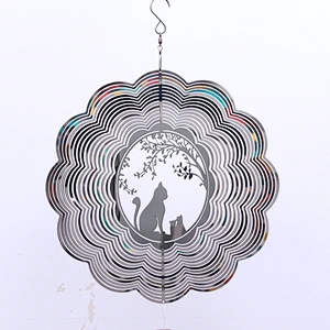 8Inch Pondering Cat Stainless Steel 3D Wind Spinner With Mirror Surface