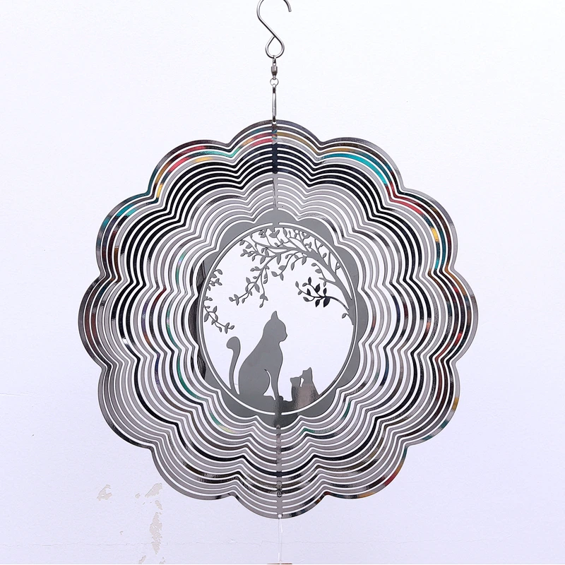 8Inch Pondering Cat Stainless Steel 3D Wind Spinner With Mirror Surface