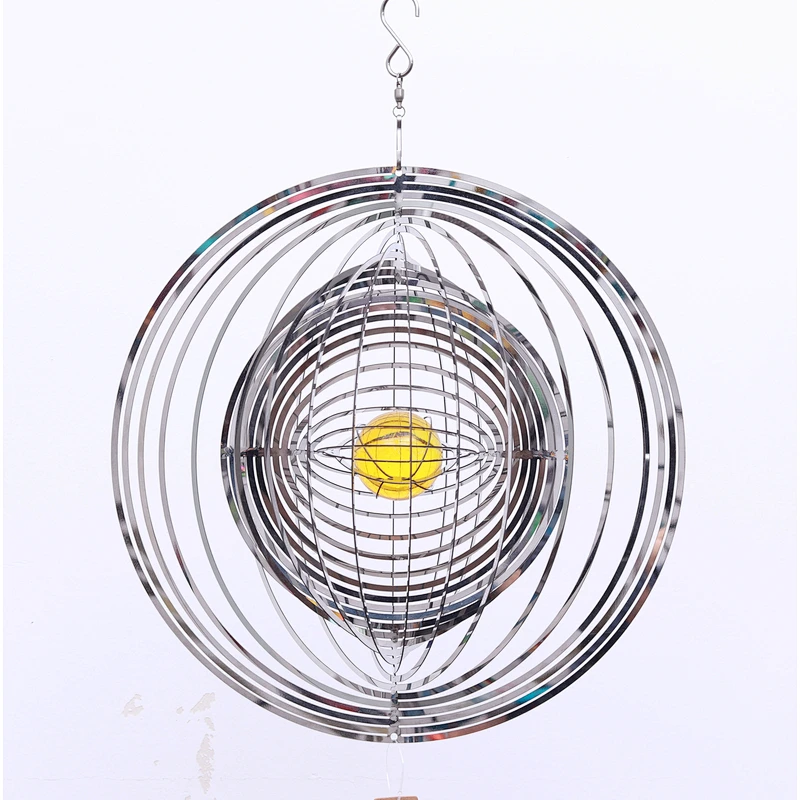 Mirror Surface Stainless Steel 3D Wind Spinner With Sun Catcher