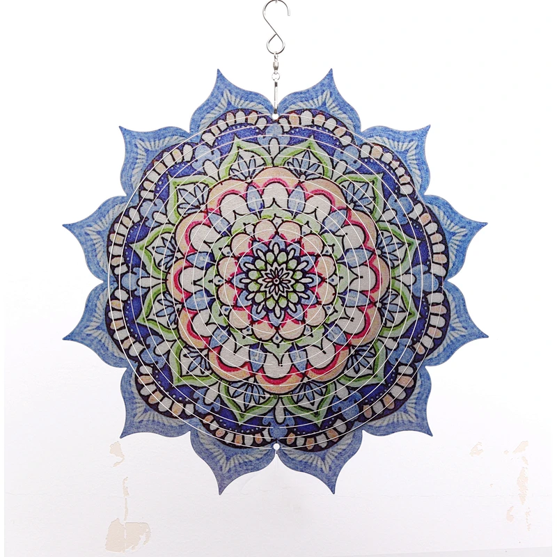 Amzon hotsale 12Inch Mandala Colorful Painting Stainless Steel 3D Wind Spinner