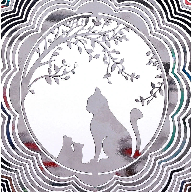 8Inch Pondering Cat Stainless Steel 3D Wind Spinner With Mirror Surface