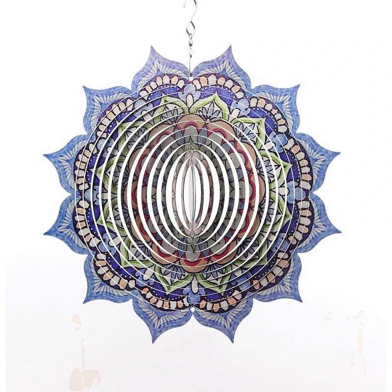 Amzon hotsale 12Inch Mandala Colorful Painting Stainless Steel 3D Wind Spinner