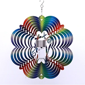 8Inch Flower Shape Butterfly Stainless Steel 3D Wind Spinner With Solar Light