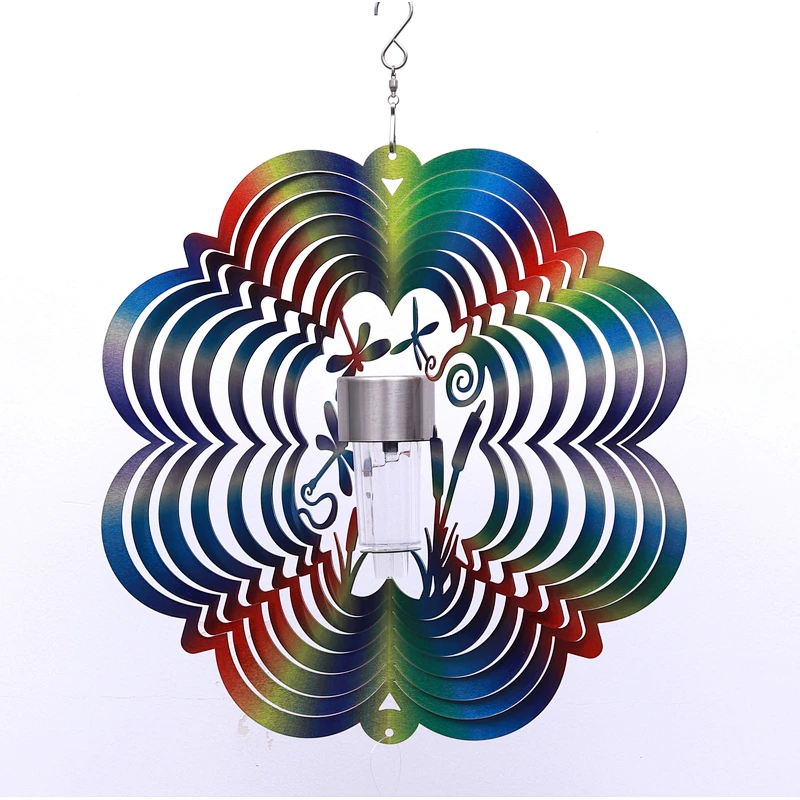 8Inch Flower Shape Butterfly Stainless Steel 3D Wind Spinner With Solar Light