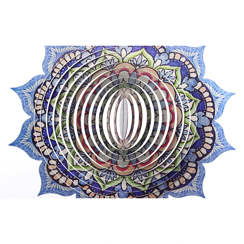 Amzon hotsale 12Inch Mandala Colorful Painting Stainless Steel 3D Wind Spinner