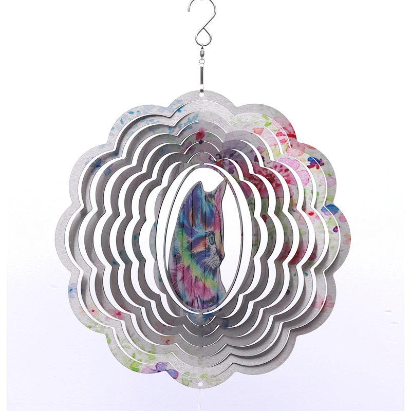 Own Design Laser-cut Stainless Steel Cat Wind Spinner For Window Hanging Decoration