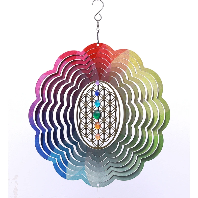 Stainless Steel Laser-cut Rainbow Wind Spinner  For Garden Hanging Decoration