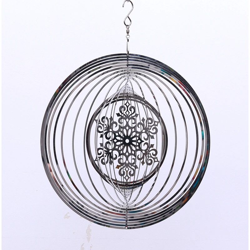 8Inch Snowflake Stainless Steel 3D Wind Spinner With Mirror Surface For Garden Decoration Christmas Gifts