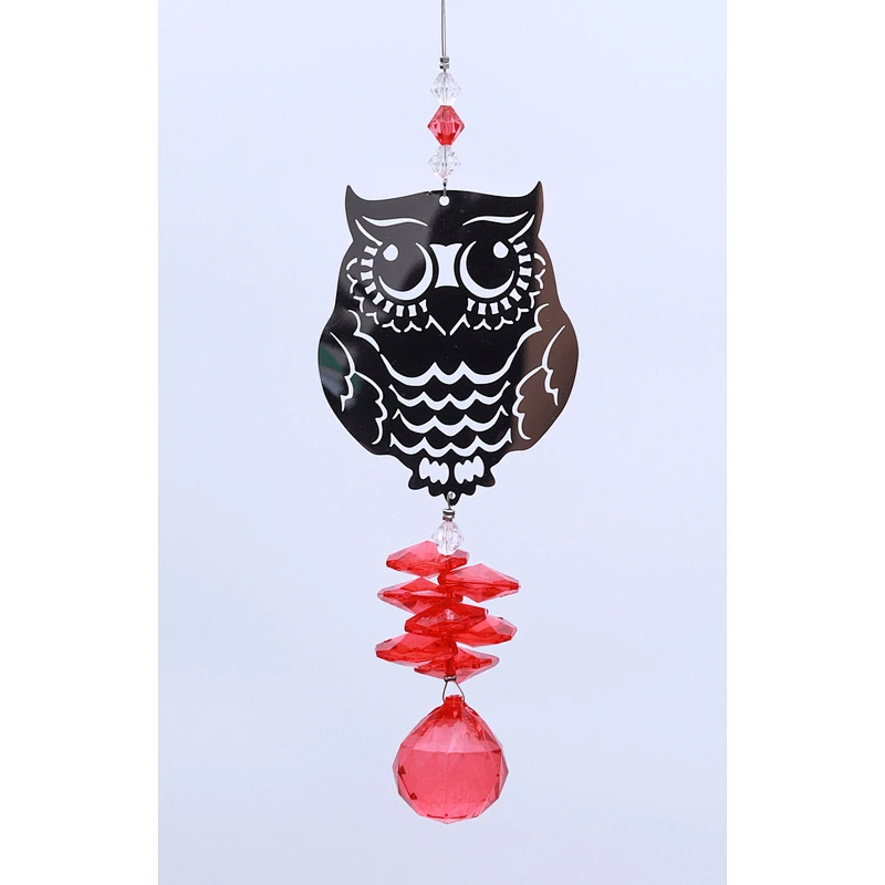 Owl Sculpture Red Crystal Sun Catcher For Home Garden Decoration