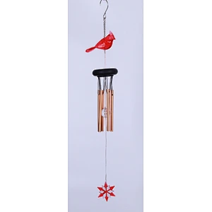 Chrismas Red Bird Wind Chime With Solar Light For Garden Decoration