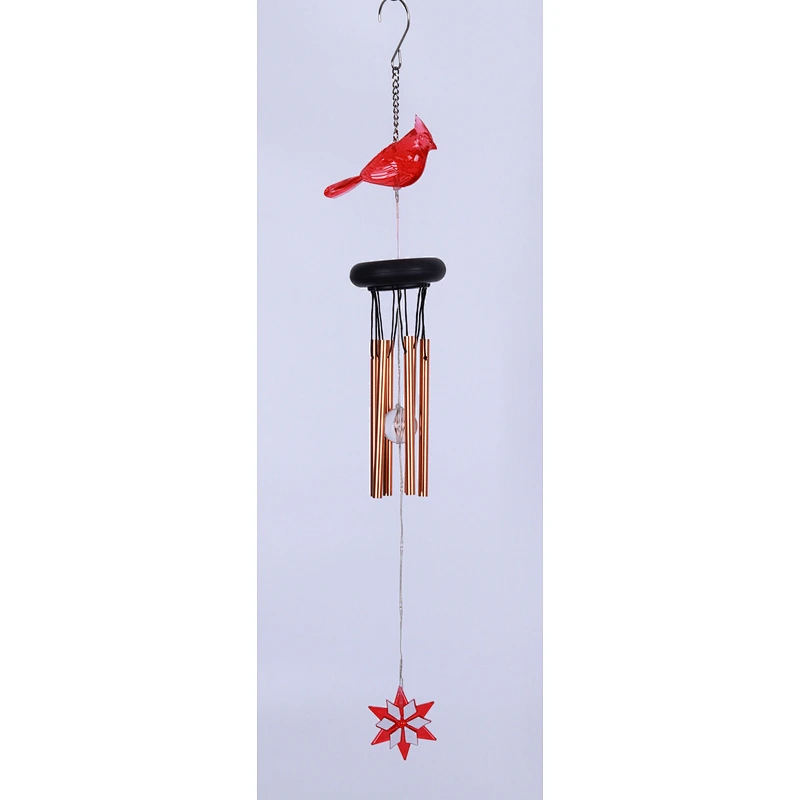 Chrismas Red Bird Wind Chime With Solar Light For Garden Decoration