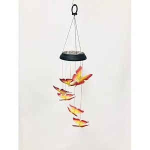 Seven Color Change Butterfly Wind Chime Solar Laser Light For Garden Decoration