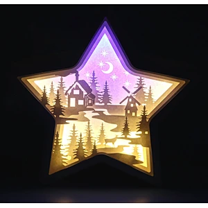 Country Town Pentagram 3D Papercut Light For Home Decoration