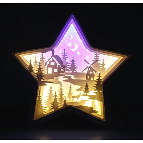 Country Town Pentagram 3D Papercut Light For Home Decoration