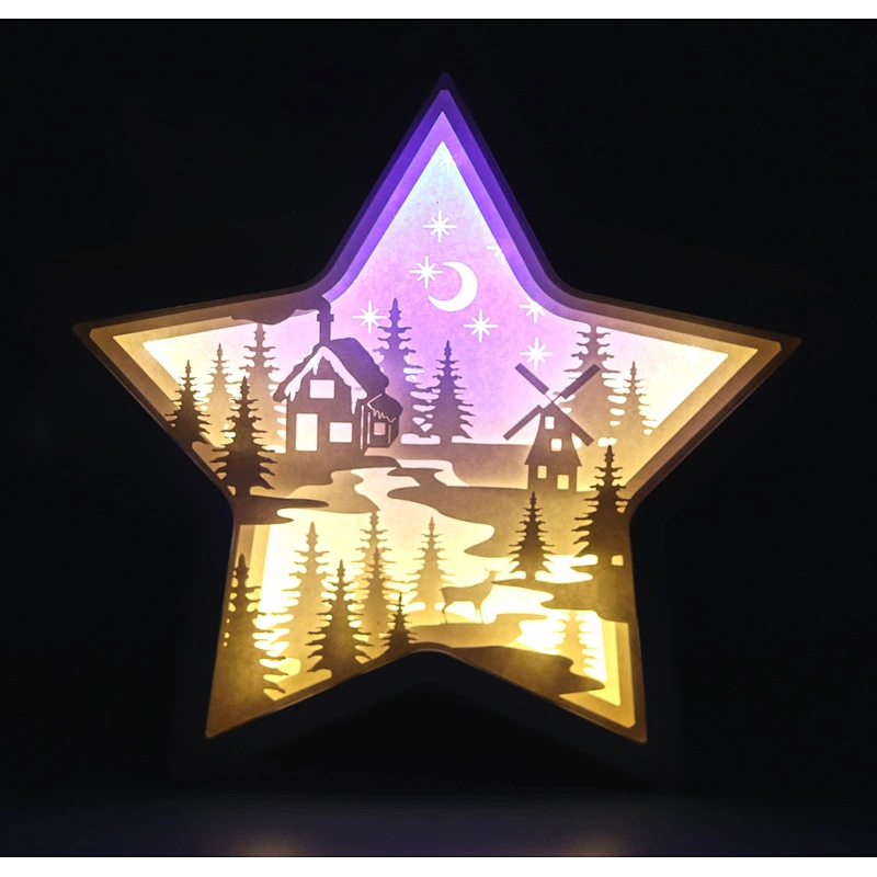 Country Town Pentagram 3D Papercut Light For Home Decoration