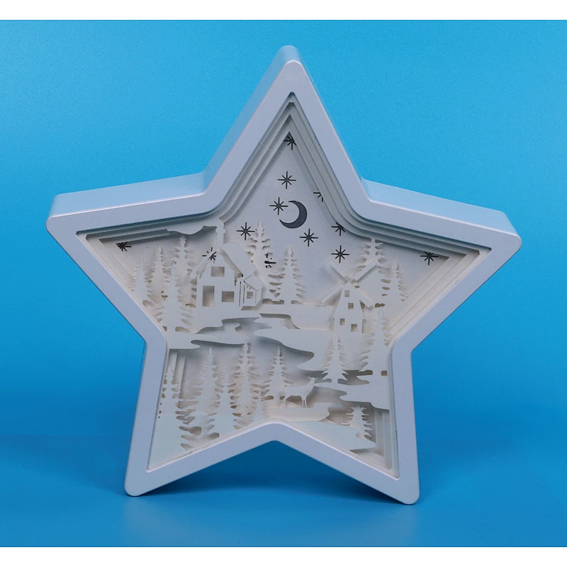 Country Town Pentagram 3D Papercut Light For Home Decoration