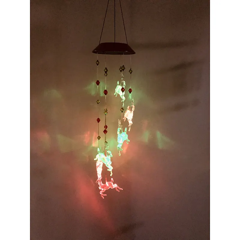 Color Change Christmas Deer Solar Wind Chime For Garden Decoration
