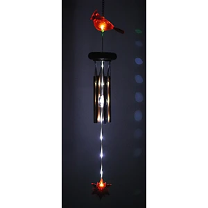 Chrismas Red Bird Wind Chime With Solar Light For Garden Decoration