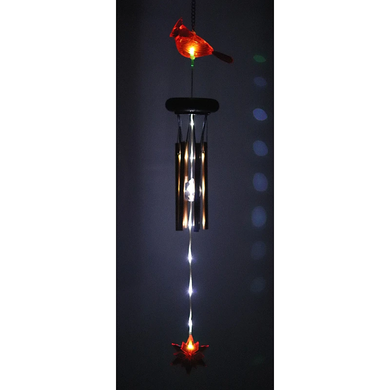 Chrismas Red Bird Wind Chime With Solar Light For Garden Decoration
