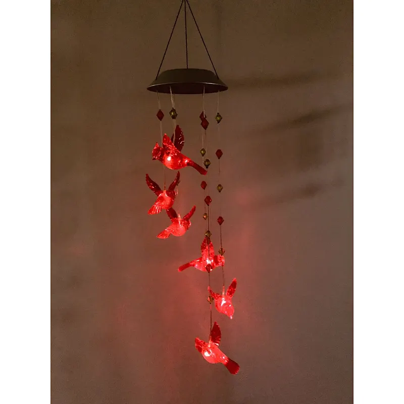 Seven Color Change Red Bird Wind Chime For Garden Decoration