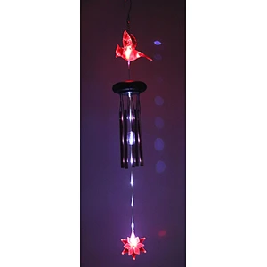 Red Bird Wind Chime With Solar Light For Garden Decoration