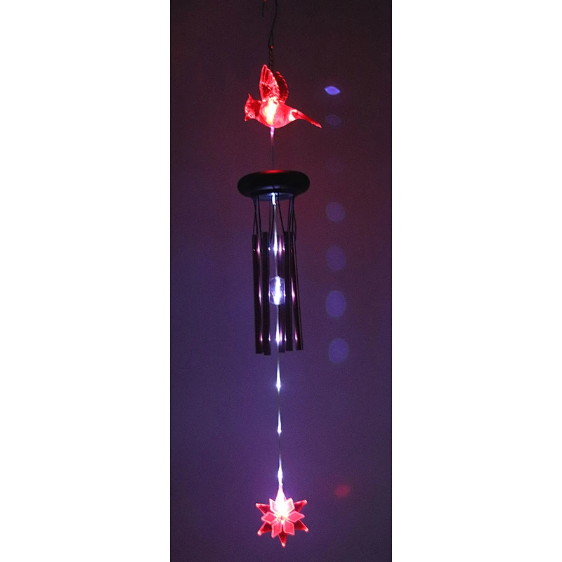 Red Bird Wind Chime With Solar Light For Garden Decoration