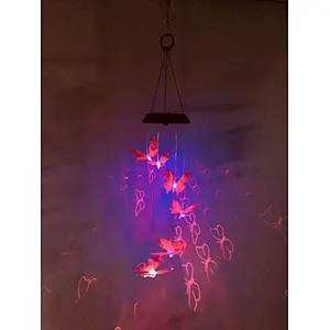 Seven Color Change Butterfly Wind Chime Solar Laser Light For Garden Decoration