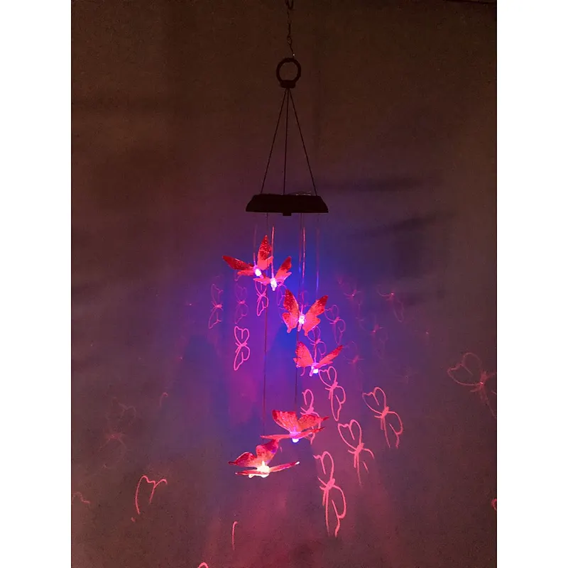 Seven Color Change Butterfly Wind Chime Solar Laser Light For Garden Decoration