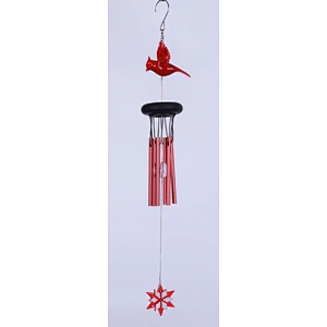 Red Bird Wind Chime With Solar Light For Garden Decoration