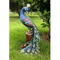 Polyresin Sculpture Peacock Solar Light For Garden Decoration