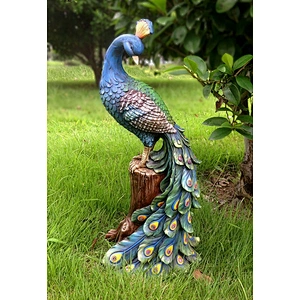 Polyresin Sculpture Peacock Solar Light For Garden Decoration