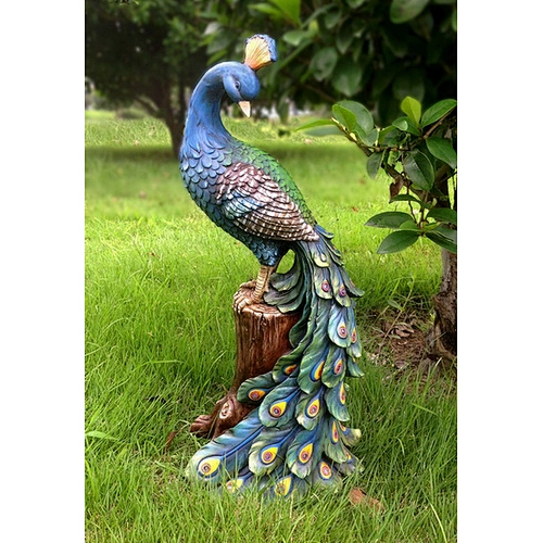 Polyresin Sculpture Peacock Solar Light For Garden Decoration