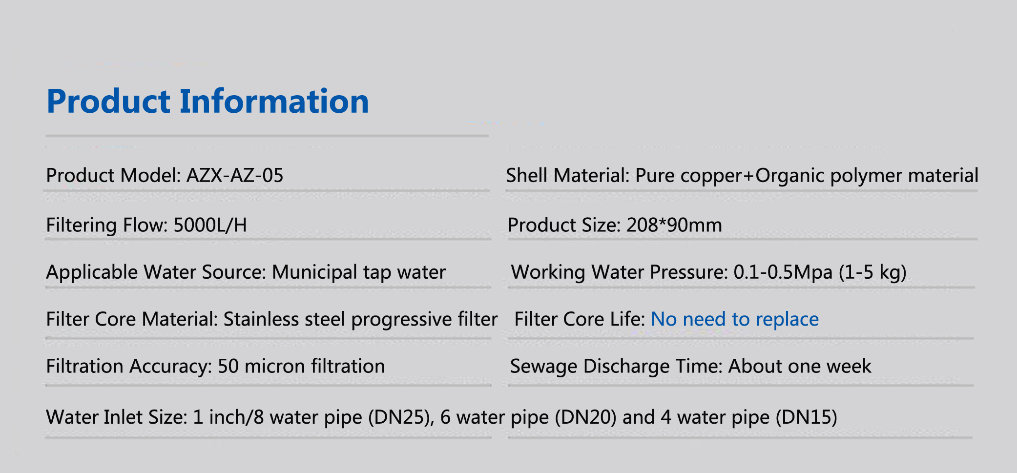 AZX-QZ-05 water purification pre-filter
