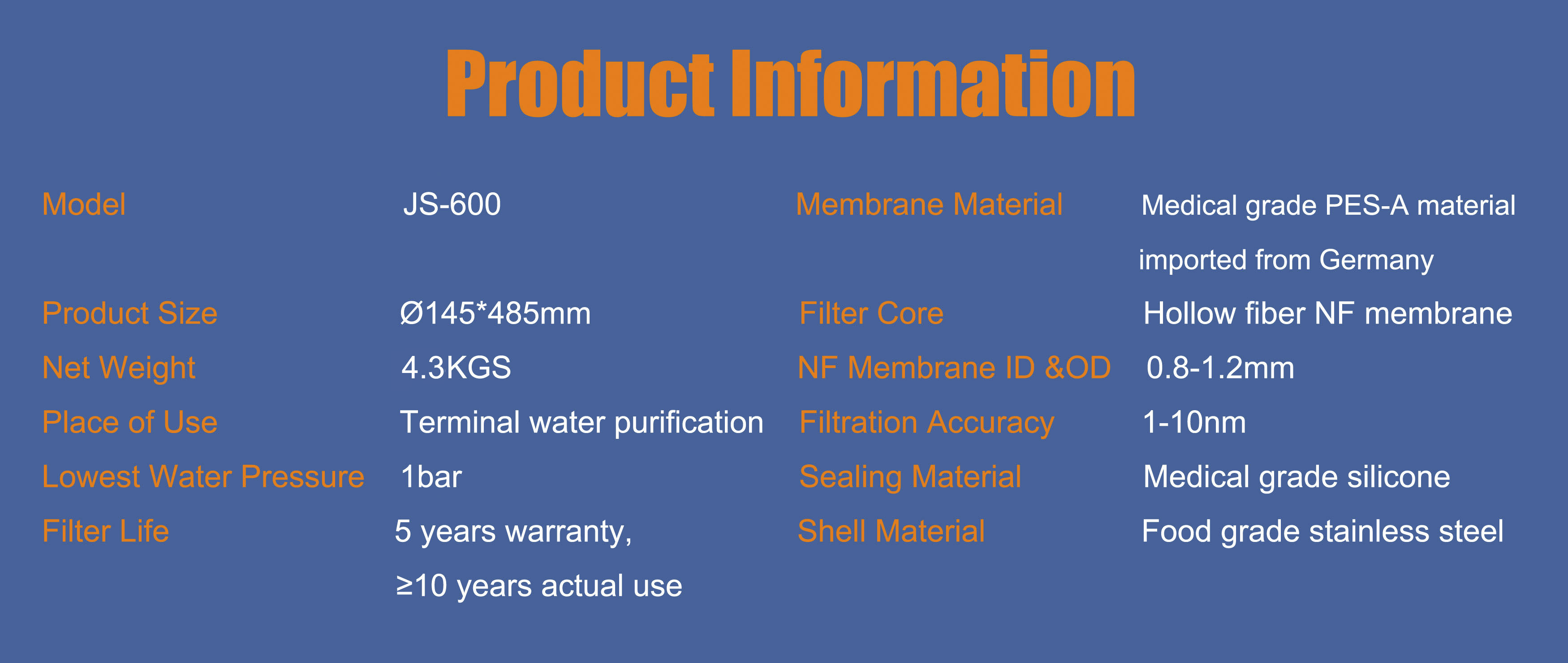 water purifier, hollow nf membrane, non ro non uf membrane, hnf membrane, js600 household