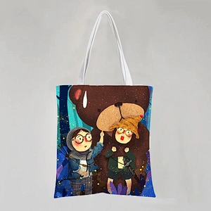 Cartoon Girl Cotton Tote Bag