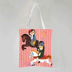 Cartoon Girl Cotton Tote Bag