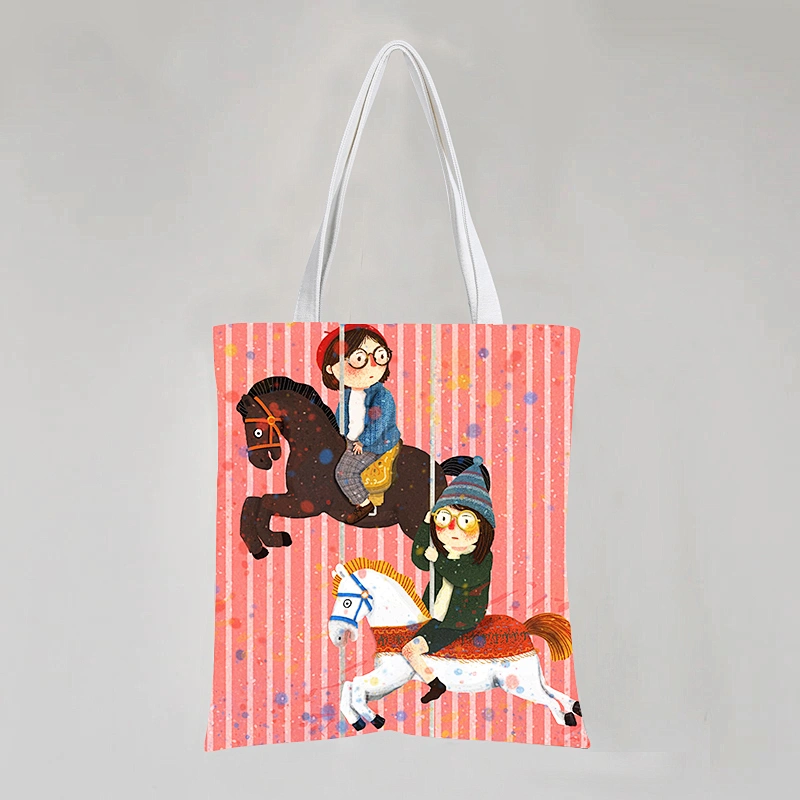 Cartoon Girl Cotton Tote Bag