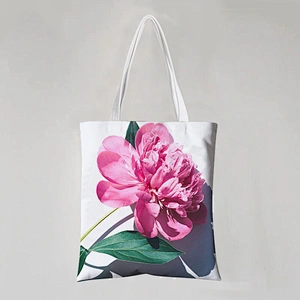 Flower Image Cotton Tote Bag