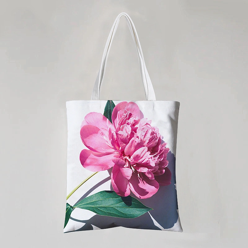 Flower Image Cotton Tote Bag