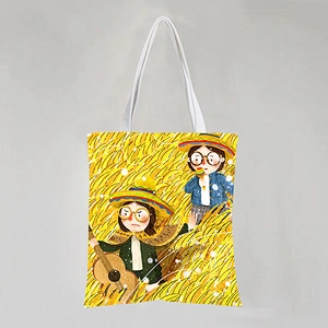 Cartoon Girl Cotton Tote Bag