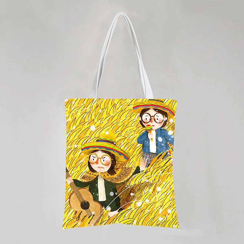 Cartoon Girl Cotton Tote Bag