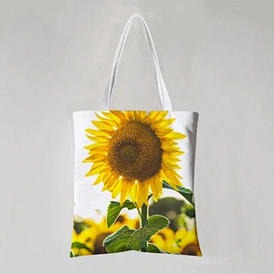 Flower Image Cotton Tote Bag
