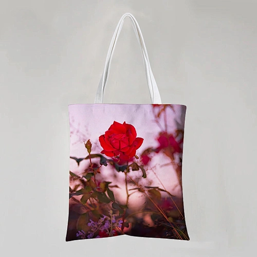 Flower Image Cotton Tote Bag