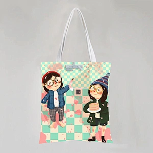 Cartoon Girl Cotton Tote Bag