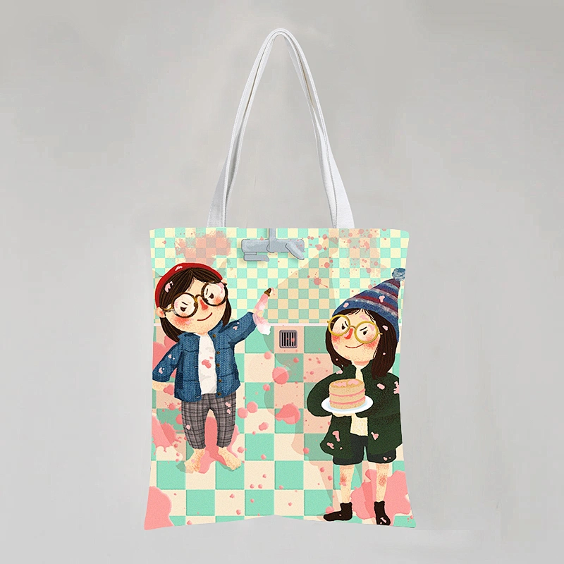 Cartoon Girl Cotton Tote Bag